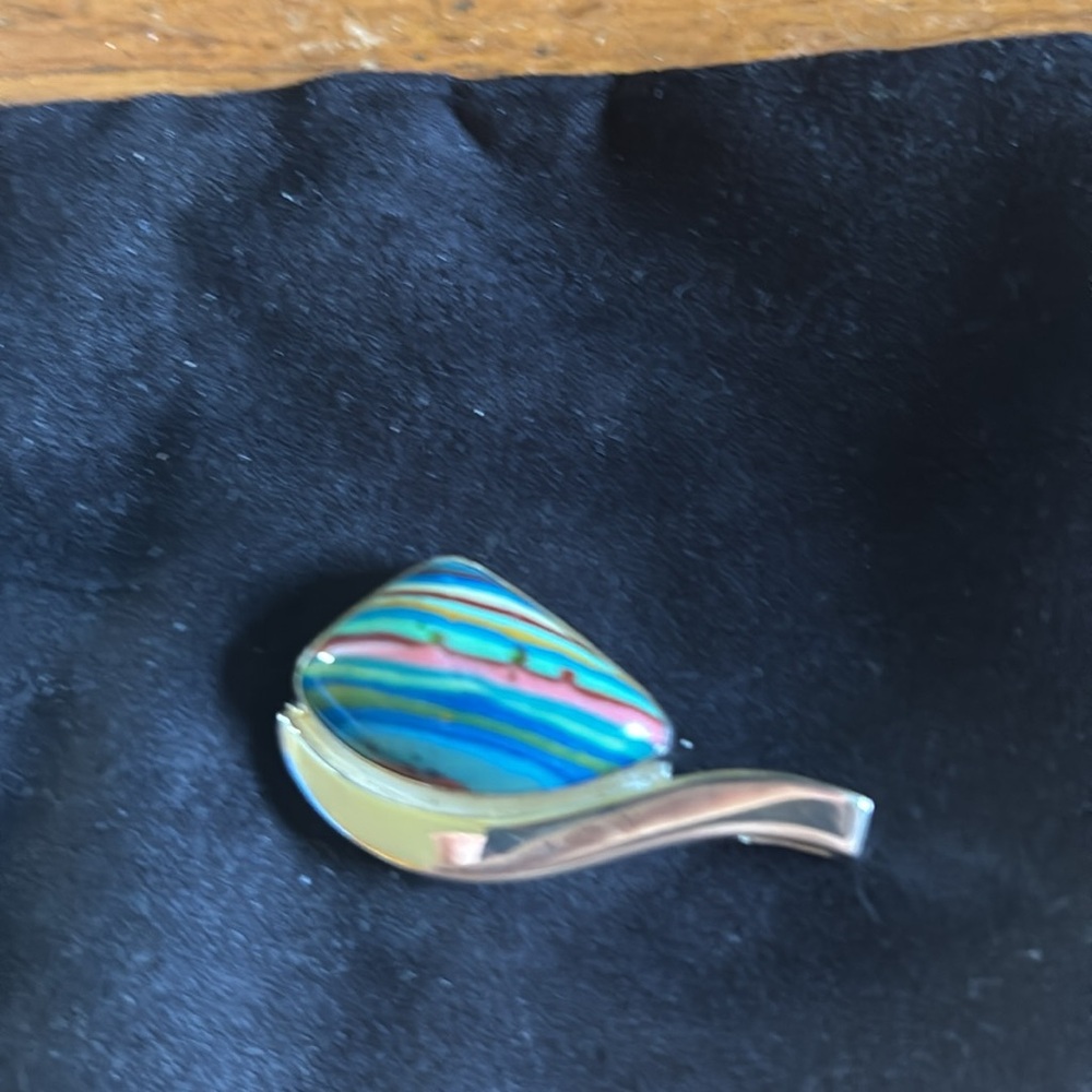 Mine Finds by Jay King sterling rainbow calsilica modern design pendant - Picture 2 of 8